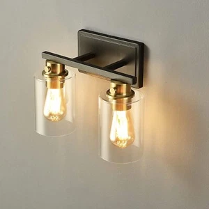 2 Lights Bathroom Vanity Clear Glass Shades Wall Sconce Industrial KODYE - Picture 1 of 8