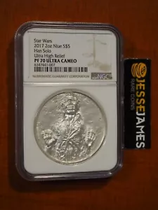 2017 $5 NIUE PROOF SILVER HAN SOLO STAR WARS NGC PF70 ULTRA CAMEO HR 2 OZ - Picture 1 of 2