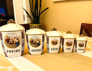 Antiguo bote de porcelana francés Limoges con tapas - Juego de 5 - Circa 1910 - Imagen 1 de 10