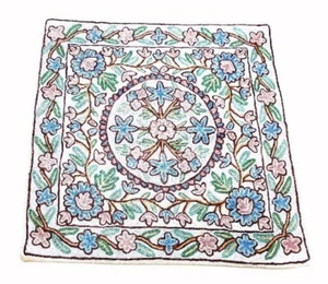 Hand Embroidered Throw Pillow Cushion Covers Silk on Cotton 16" Square - Picture 1 of 2