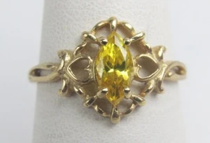 10K Marquise Citrin Gelbgold filigrane Herzen signiert SCD Größe 7 Ring - SCHÖN! - Bild 1 von 7