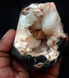STILBITE BOWS W/ PINK HEULANDITE CRYSTALS IN GEODE MATRIX MINERALS SPECIMENS - Picture 1 of 4