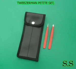 TWEEZER Red Color SET, MINI SLANT & POINT TWEEZER, STAINLESS STEEL - Picture 1 of 2