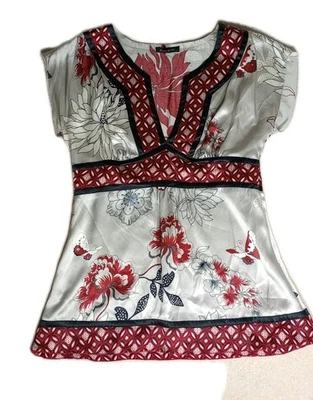  Blusa Bebe Oriental Estampado Floral Y2K 100% Seda Talla M Mariposas Negra Roja  Foto 1 de 4