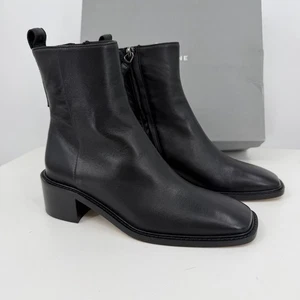 Everlane The City Boot in Black Leather sz 6.5 Women's Side Zip Block Heel Ankle - Picture 1 of 10