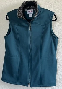Roper Vest Fur Trim Collar Teal Double Zip Size L Women Chest 40” - Picture 1 of 9
