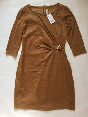 NY Collection Women Brown 3/4 Sleeve Faux Suede Chain-Waist Dress Size XS - Image 1 of 4