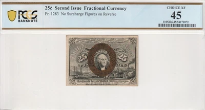 25c Cents Second Issue Fractional Currency FR.1283 No Surcharge Figure PCGS XF45 - Image 1 of 4