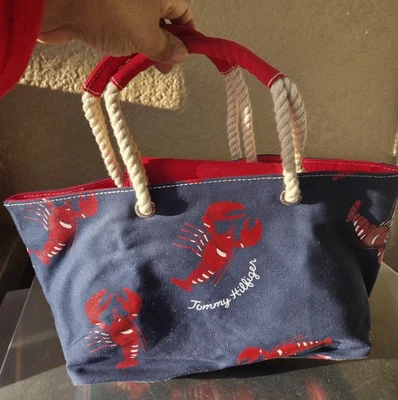 Tommy Hilfiger Navy Nautical Cape Cod Lobster Canvas Crossbody/Tote Bag 11"x7.5" - Image 1 of 4