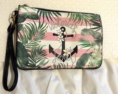 Victoria’s Secret Wristlet Travel Pouch Tropical Anchor Pink Stripe - Image 1 of 4