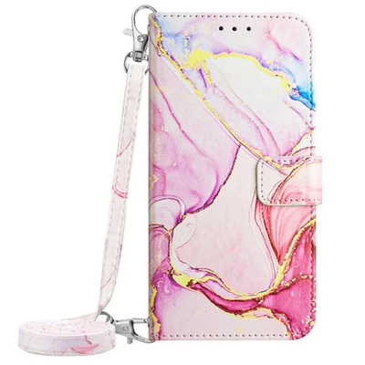 Marble Wallet Case For Various Phone Crossbody Leather Card Bag Flip Stand Cover - Image 1 of 4