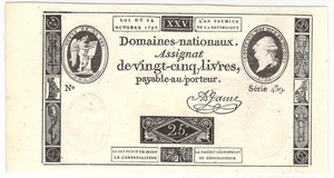 FRANCE 25 Livres 1792 P:A67 aUNC Domaines Nationaux - Picture 1 of 2