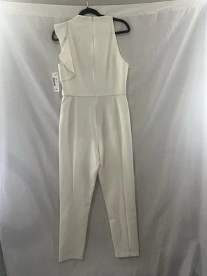 Mono blanco halo negro para mujer talla 8 volante de un hombro $159 EE. UU. Foto 1 de 4