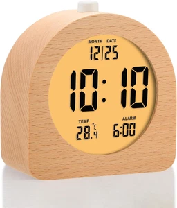 Digitaler Wecker aus Holz für Schlafzimmer, Holz 4" batteriebetriebener Wecker wi - Bild 1 von 8