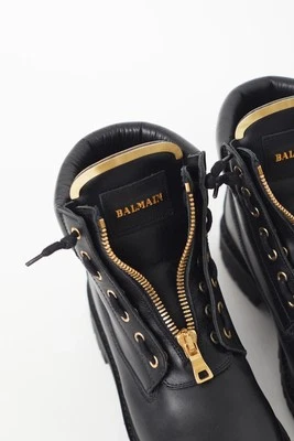 Balmain 黑色皮靴针甲摩托车护林员战斗拉链自行车 Charlie King 38 — 第 1/4 张图片