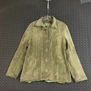 Maxima Wilsons grüne Wildleder-Lederjacke mit durchgehenden Knöpfen Damengröße Large - Bild 1 von 9
