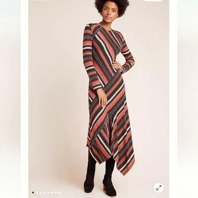 Maeve Anthropologie Parkside Knit Maxi Dress Long Sleeve Asymmetrical Hem Large - Image 1 of 4