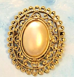 Große Vintage Kunstperlen Brosche Anstecknadel, verziert viktorianischer Stil Go- - Bild 1 von 5