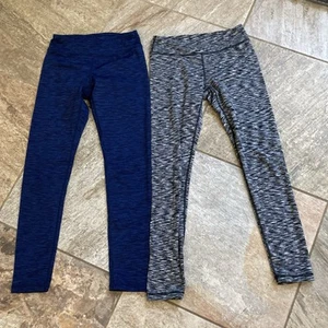 90 Degree By Reflex Girls Leggings Pair Of 2 Blue/Black & White/Black GUC - Picture 1 of 8