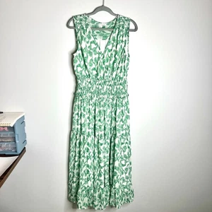 Olivia grau grün Blumen gesmokt Cinch Taille fließend Fit & Flare Midikleid Gr. M - Bild 1 von 5