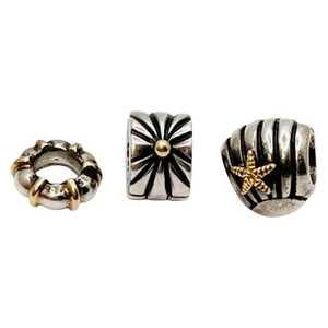 Authentic Pandora Charms Lot of 3 14K-Gold Accent & Sterling ALE-925 Sliver VTG - Picture 1 of 9