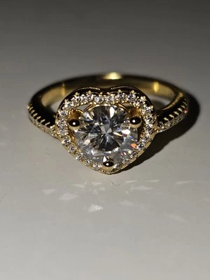 1 Ctw Round Moissanite Heart Setup Certified Ring 14K Gold Plated Over 925 Size5 - Image 1 of 4