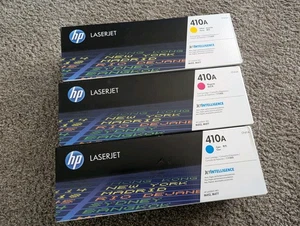 Set of 3 - OEM HP LaserJet 410A Color Toner Cartridges - Cyan Magenta Yellow - Zdjęcie 1 z 4