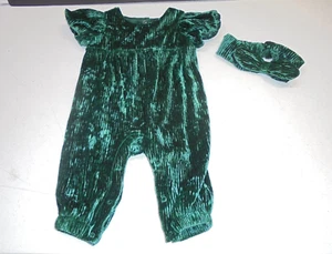 Katze und Jack Baby Mädchen 0-3 Monate grün Velours Pullover Outfit und Haarschleife - Bild 1 von 4