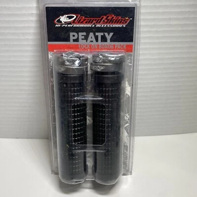 LIZARD SKINS PEATY LOCK-ON BONUS PACK BICYCLE GRIPS BLACK w/ PEWTER CLAMPS MTB - Image 1 of 4