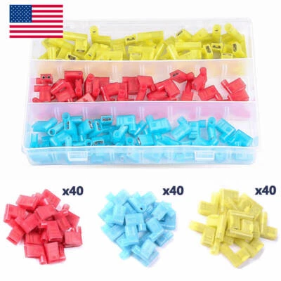 120PCS Nylon Flag Spade Crimp Terminals Quick Disconnect Wire Connector 22-10AWG - Image 1 of 4