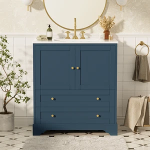 30" Bathroom Vanity with Sink, Drawer, Freestanding Vanity Storage Cabinet,Doors - Picture 1 of 13
