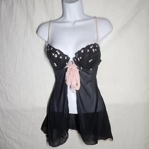 Vintage y2k Whimsigoth Coquette schwarz rosa Blumen Babydoll Oberteil - Bild 1 von 4