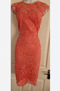 NWT Paper Dolls Dress Floral crochet pencil Cocktail Party Ladies Coral Pink 8 - Picture 1 of 9