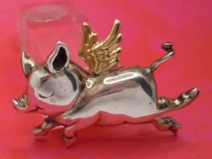Vintage Sterling Silver & 14K Yellow Gold PAZIA Flying Pig Brooch Pin - Picture 1 of 10
