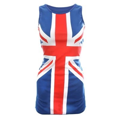 ADULT WOMEN UNION JACK DRESS COSTUME VE DAY OLYMPIC TEAM FLAG 90'S ICON  - Image 1 of 4