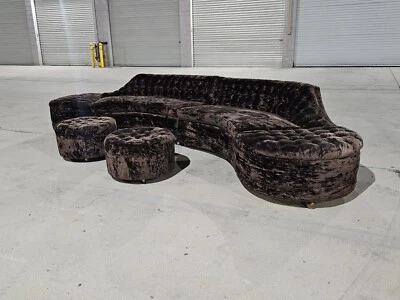 💥Sofá seccional curvo de 2 piezas acolchado marrón Hollywood Regency Foto 1 de 4