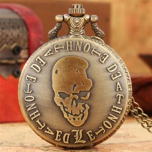 Orologio da tasca testa di teschio gotico movimento quarzo orologi catena regalo Halloween - Foto 1 di 9