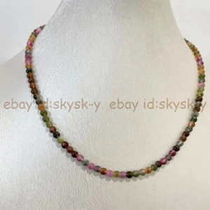 Natural Colorful Tourmaline Necklace 4mm Round Gemstone Beads 14-36 inch - Picture 1 of 18