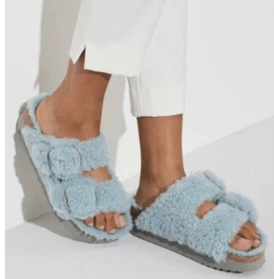 Peluche Birkenstock Papillio Arizona Shearling Desteñido Aqua Talla 7 Estrecho Foto 1 de 4