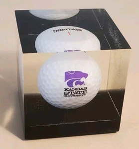 KANSAS STATE UNIVERSITY Golf Ball encased in acrylic Cube. Paperweight - Picture 1 of 10