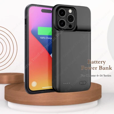 Extended Charger Case Battery Power Bank Cover For iPhone 16 15 14 13 12 11 8 XS - Image 1 of 4