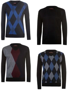 ✅ PIERRE CARDIN Herren Strick Pullover Feinstrick V-Ausschnitt Argyle Blau NEU - Bild 1 von 13