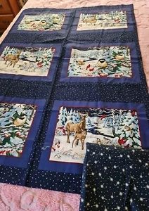 Lot Of 2 Winter Scenes Animals/Birds Cotton Panel & Moda Star Fabric 1 Yard X 44 - Picture 1 of 13