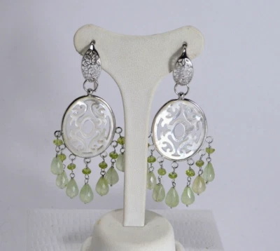 ORECCHINI  ARGENTO 925 MADREPERLA OVALE  E GOCCE PRINITE E PERIDOTO    AGHT 0225 - Immagine 1 di 3