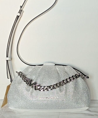 Michael Kors Nola Denim Bandolera Bolso de Mano Cartera Mensajero Cadena Blanco Cristal Foto 1 de 4