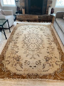 5 X8 Turkish Vintage Rug, Golden Brown Turkish Neutral Rug, Oushak Rug, Shabby - Picture 1 of 11