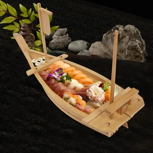 Seafood Holder Plate Serving Tray Wooden Bamboo Sushi Boat Cuisine Display Large - Picture 1 of 18