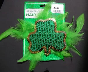 St Patrick Day Feather Sequin Fabric Shamrock Hair clip St Patrick Day Costume  - Picture 1 of 11