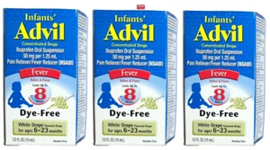 Infants Advil Ibuprofen Pain Reliever &Fever Reducer White Grape 0.5oz-Pack of 3 - Picture 1 of 2