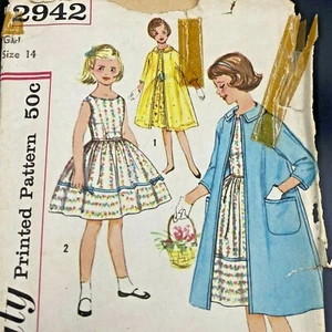 Vintage 50s Simplicity Sewing Pattern 2942 Girls Dress & Swing Coat Bust 32" PT - Picture 1 of 4